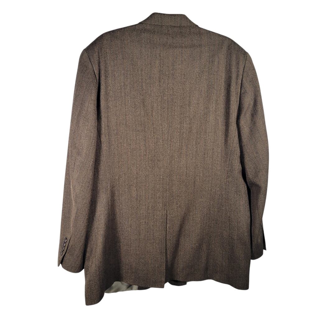 Vtg Etienne Aigner 44L Brown Herringbone Lambswool Blazer Coat - Picture 3 of 15